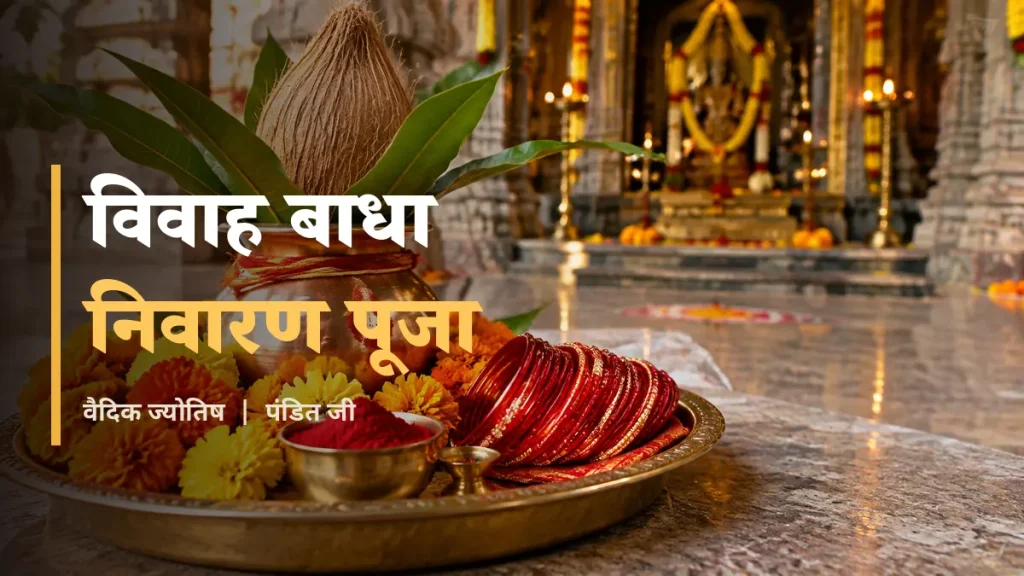 विवाह बाधा निवारण पूजा - विवाह पूजा की थाली, कलश और पुष्प माला